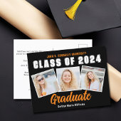 Carte Postale Faire-part Orange Black Graduate Photo Collage Graduate