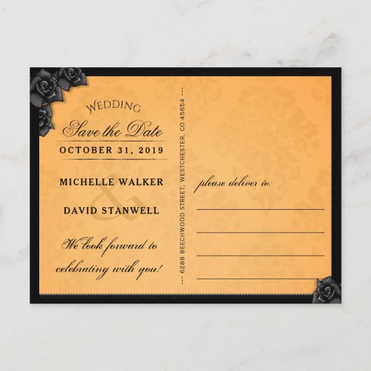 Carte Postale Faire-part Orange & Black Halloween Élégant Enregistrer la da (Dos)