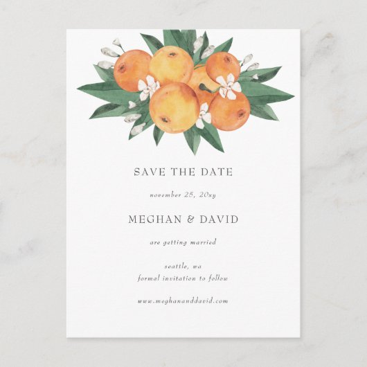 Carte Postale Faire-part Orange Blossoms Citrus Botanical Save the Date (Devant)