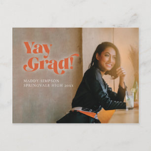 Carte Postale Faire-part Orange Bold Moderne Minimaliste Photo Graduation