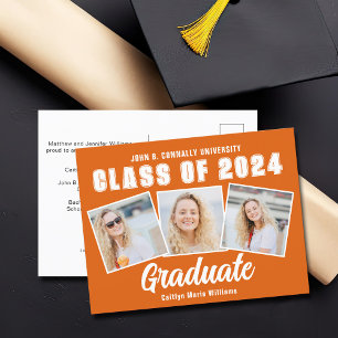 Carte Postale Faire-part Orange White Graduate Photo Collage Graduation