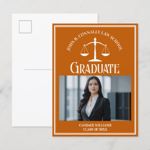 Carte Postale Faire-part Orange White Law School Photo Graduation