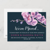Carte Postale Faire-part orchidée rose Changement d'adresse nous avons démé (Devant / Derrière)