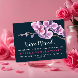 Carte Postale Faire-part orchidée rose Changement d'adresse nous avons démé