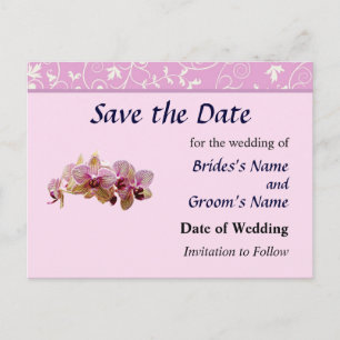 Carte Postale Faire-part Orchidées rayées rose et jaune Enregistrez la date