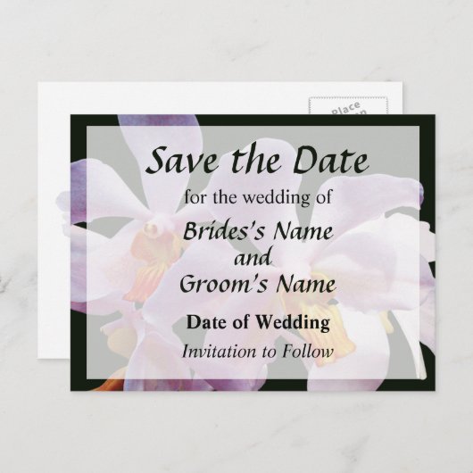 Carte Postale Faire-part Orchidées roses délicates Enregistrer la date (Devant / Derrière)