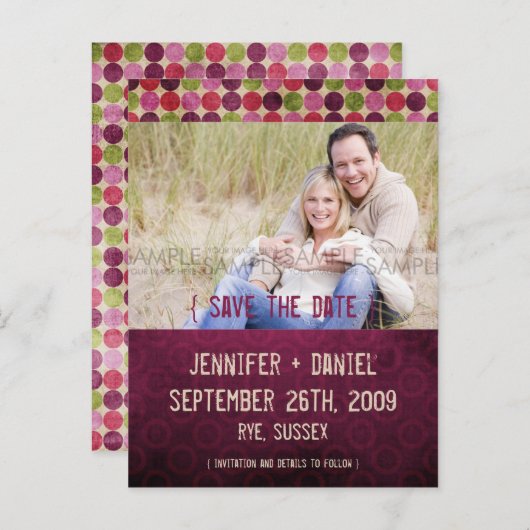 Carte Postale Faire-part "Orient" Bourgogne Rétro Enregistrer la date Annon (Devant / Derrière)