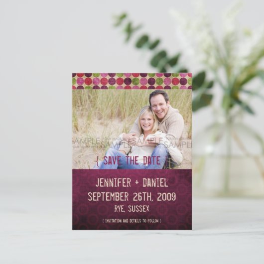 Carte Postale Faire-part "Orient" Bourgogne Rétro Enregistrer la date Annon (Debout devant)