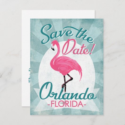 Carte Postale Faire-part Orlando Enregistrer La Date Flamant rose Rose (Devant / Derrière)