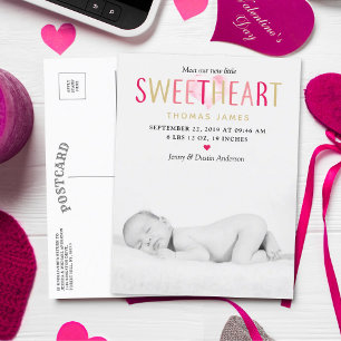 Carte Postale Faire-part Our Little Sweetheart Photo Birth Announcement