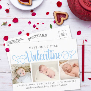 Carte Postale Faire-part Our Little Valentine 3 Photo Birth Announcement
