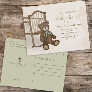 Carte Postale Faire-part Ours en peluche vintage classique pour nurserie, n
