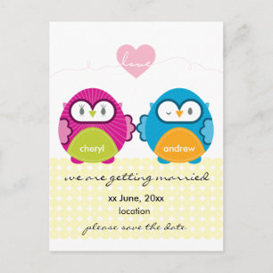 Carte Postale Faire-part OWL LOVE :: fille vive + garçon