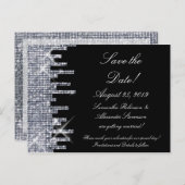 Carte Postale Faire-part Pailleté Noir/Argent Glamour Enregistrer la Date (Devant / Derrière)