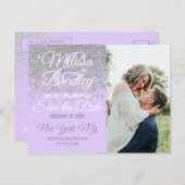 Carte Postale Faire-part Paillettes Argentées Étincelles Lavande Violet Enr (Devant / Derrière)