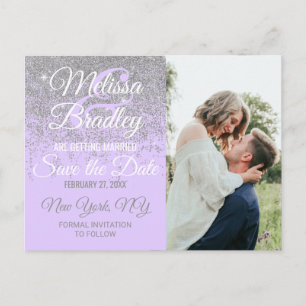 Carte Postale Faire-part Paillettes Argentées Étincelles Lilas Violet Enreg