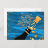 Carte Postale Faire-part Paillettes Dorées Bleues Sauvegarder la Date Champ (Devant / Derrière)