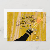 Carte Postale Faire-part Paillettes Or Noir Sauvegarder la Date Champagne A (Devant / Derrière)