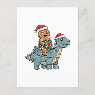 Carte Postale Faire-part Pain D'Épices À Rider Un Dinosaure Père Noël Noël