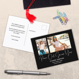 Carte Postale Faire-part Paix dehors 2 Script de photo 2022 Diplômé Noir