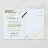 Carte Postale Faire-part Pale Blue & Gold Wedding Enregistrer la date Oval (Dos)