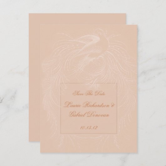 Carte Postale Faire-part Pale Peach Dove on Peach Enregistrer La Date (Devant / Derrière)