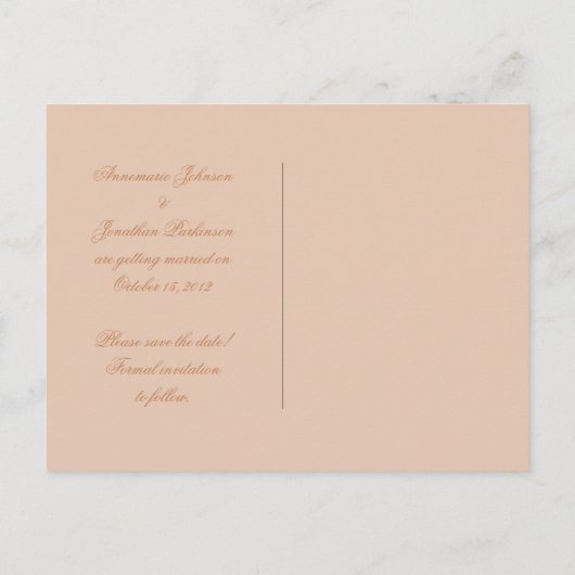 Carte Postale Faire-part Pale Peach Dove on Peach Enregistrer La Date (Dos)