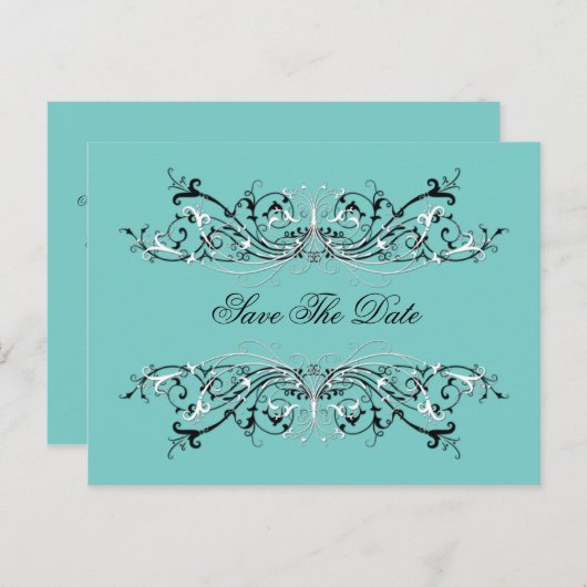 Carte Postale Faire-part Pale Turquoise Noir Blanc Frotles Enregistrer La D (Devant / Derrière)