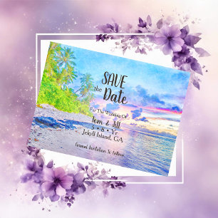 Carte Postale Faire-part Palm Beach Watercolor Photo Enregistrer La Date
