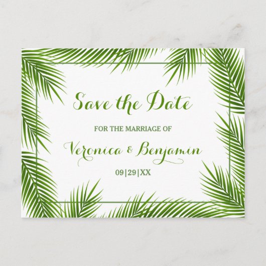 Carte Postale Faire-part Palm Feuilles Tropical Beach Mariage Enregistrer L (Devant)