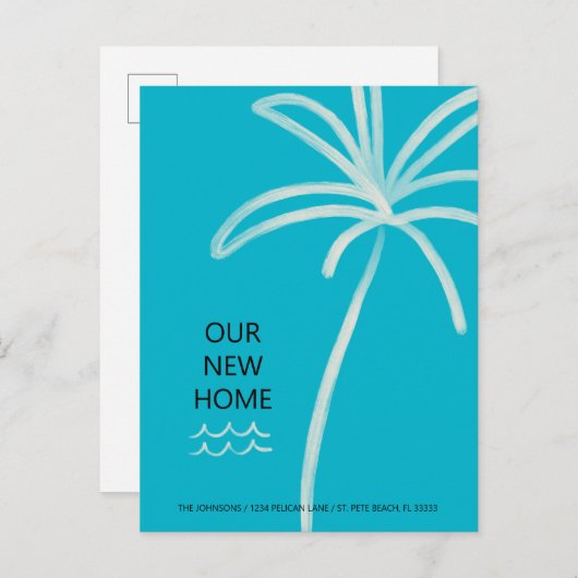 Carte Postale Faire-part Palm Tree Aqua Nouvelle adresse (Devant / Derrière)