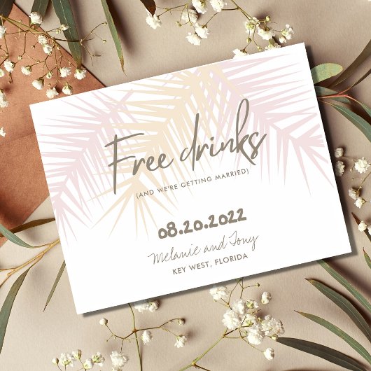 Carte Postale Faire-part Palm Tree Beach Boissons gratuites Mariage Enregis