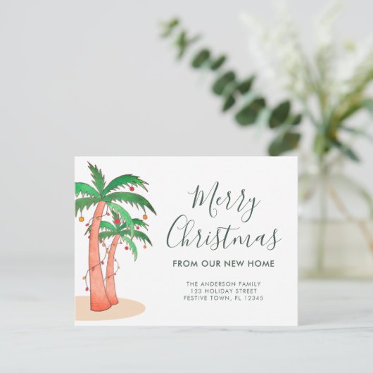 Carte Postale Faire-part Palm Tree Christmas Home Moving (Debout devant)