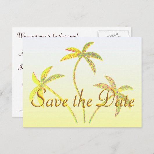 Carte Postale Faire-part Palmier Enregistrer la date Parties scintillant d' (Devant / Derrière)