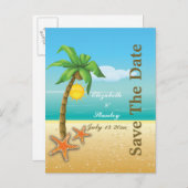 Carte Postale Faire-part Palmier & étoile de plage mariage Enregistrer la d (Devant / Derrière)