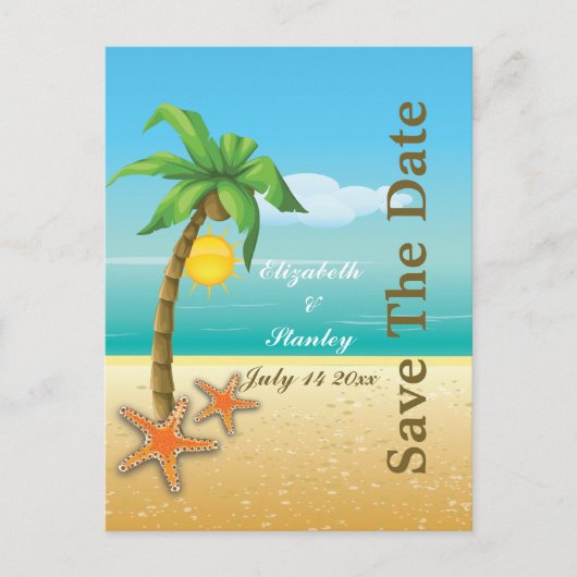 Carte Postale Faire-part Palmier & étoile de plage mariage Enregistrer la d (Devant)