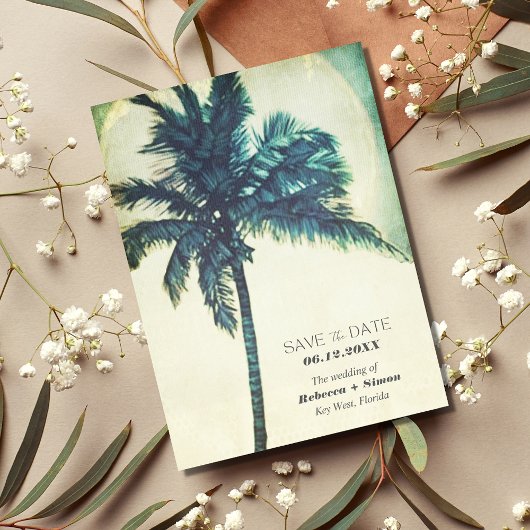 Carte Postale Faire-part Palmier tropical Clé Mariage Occidental Enregistre