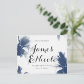 Carte Postale Faire-part Palmiers Blanc Glamour Moderne Save the Date (Debout devant)