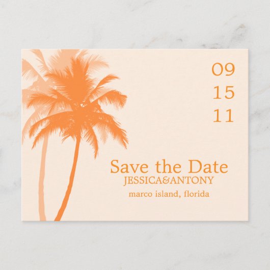 Carte Postale Faire-part Palmiers oranges mariage tropical Save the Date (Devant)