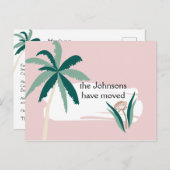Carte Postale Faire-part Palmiers sarcelle et rose Nouvelle Adresse (Devant / Derrière)