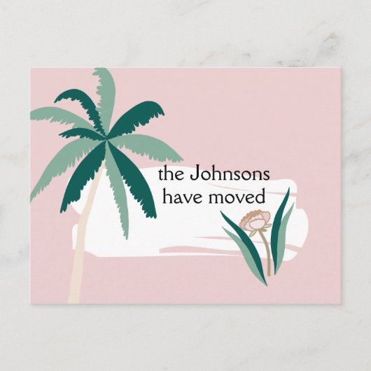 Carte Postale Faire-part Palmiers sarcelle et rose Nouvelle Adresse (Devant)