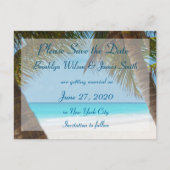 Carte Postale Faire-part Palmiers Sur Plage Mariage Enregistrer La Date Car (Devant)