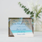 Carte Postale Faire-part Palmiers Sur Plage Mariage Enregistrer La Date Car (Debout devant)