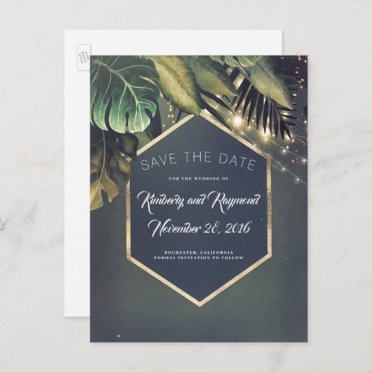 Carte Postale Faire-part Palmiers Tropicaux Plage Enregistrer la Date (Devant / Derrière)