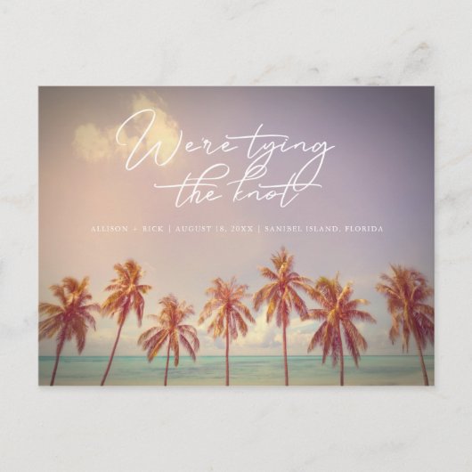Carte Postale Faire-part Palms tropicaux Beach Mariage Enregistrer la date (Devant)