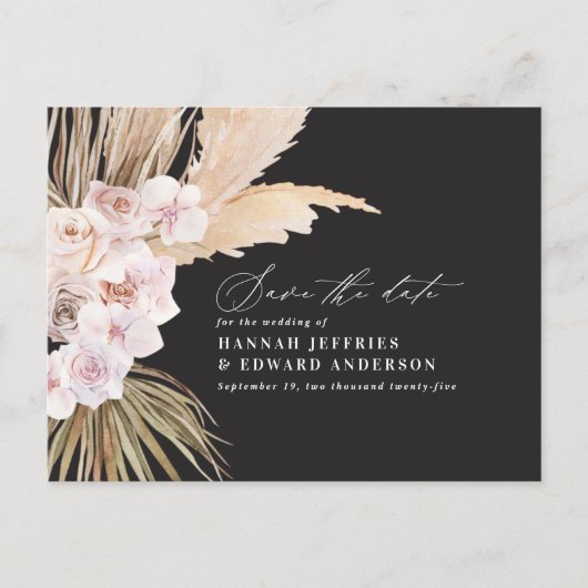 Carte Postale Faire-part Pampa bohème moderne herbe orchidée mariage announ (Devant)