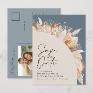 Carte Postale Faire-part Pampas bleu roux moderne bohème photo d'herbe