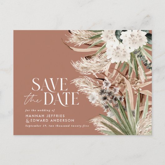 Carte Postale Faire-part Pampas eucalyptus botanique moderne code QR (Devant)