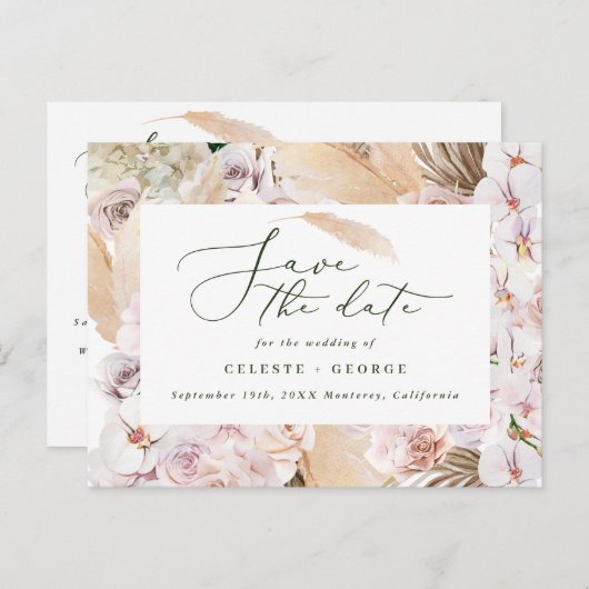 Carte Postale Faire-part Pampas herbe palmier orchidée moderne rustique (Devant / Derrière)