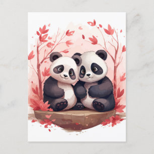 Carte Postale Faire-part Panda si heureux ensemble